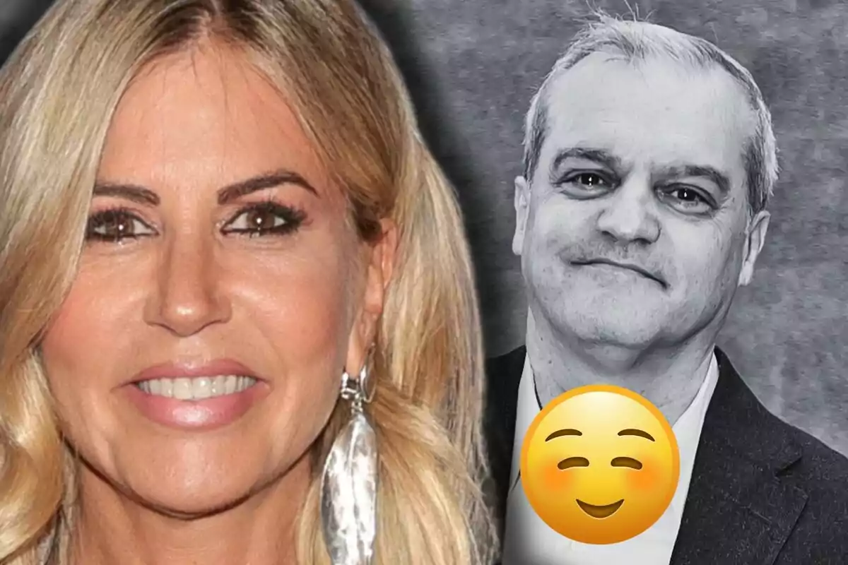 Patricia Cerezo i Ramón García somrients, una dona rossa en primer pla i un home en blanc i negre amb un emoji somrient superposat.