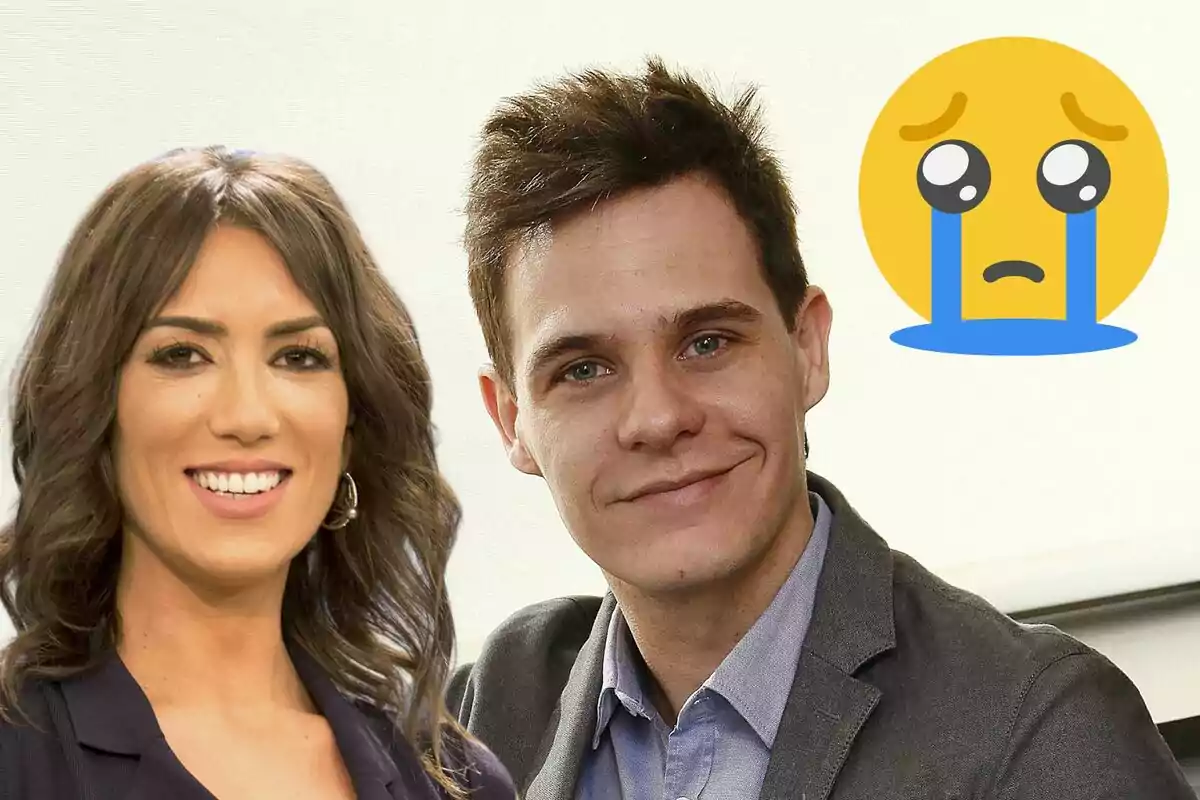 Patricia Pardo i Christian Gálvez somrients amb un emoji de cara plorant.