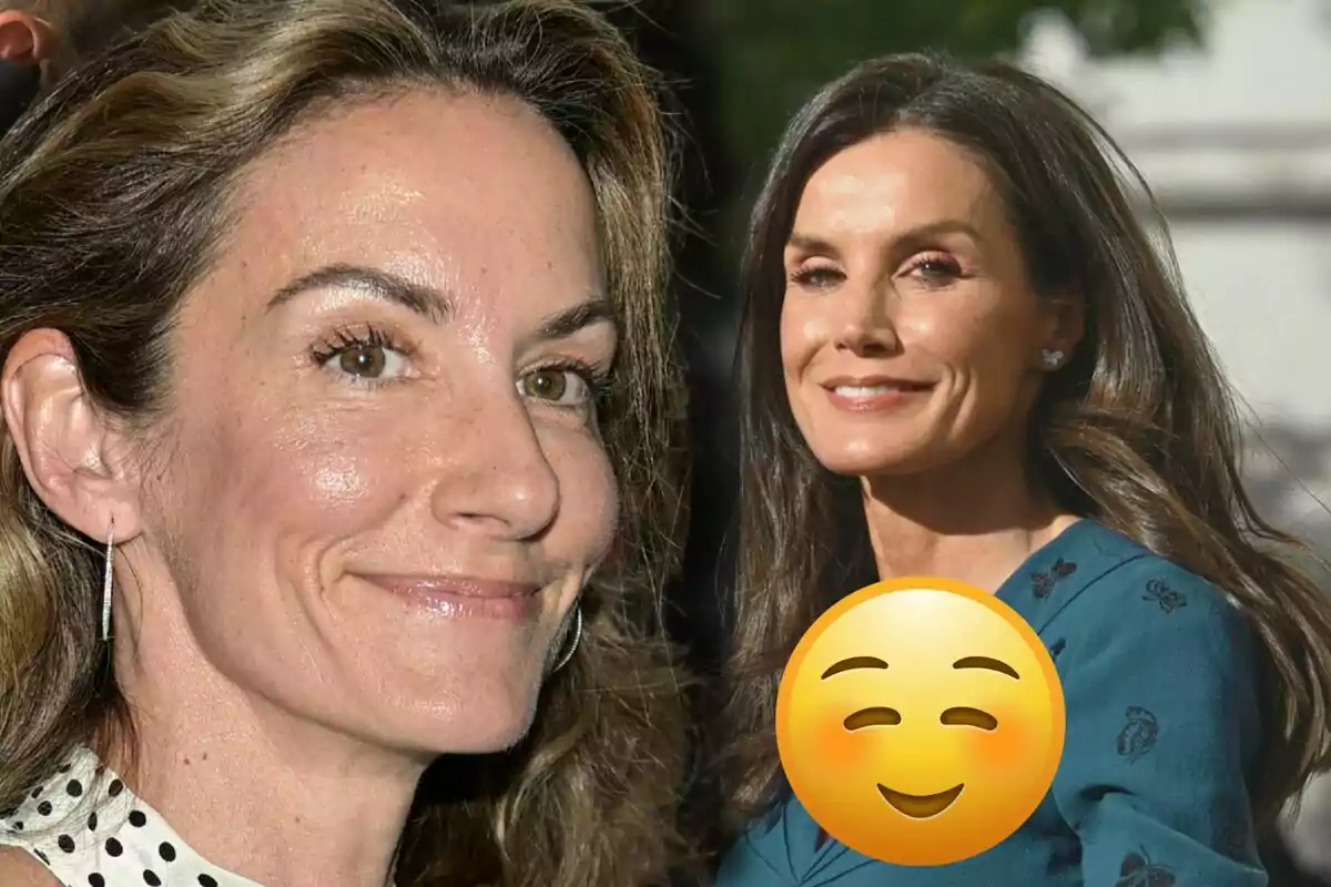 Telma Ortiz i la reina Letícia somrients amb un emoji de cara somrient en primer pla