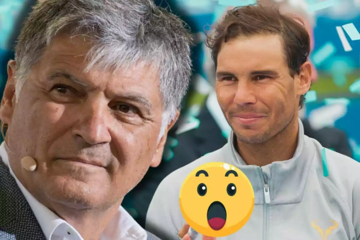 Toni i Rafa Nadal en primer pla amb un emoji sorprès superposat.