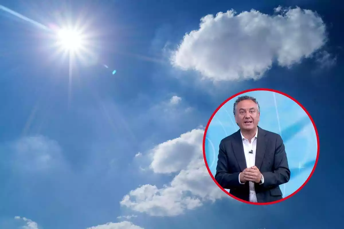 Muntatge de Roberto Brasero al costat de la imatge d´un cel blau amb un sol