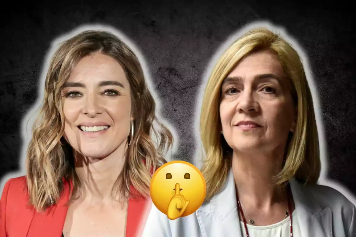 Sandra Barneda i la infanta Cristina amb un emoji de silenci al centre sobre un fons fosc.