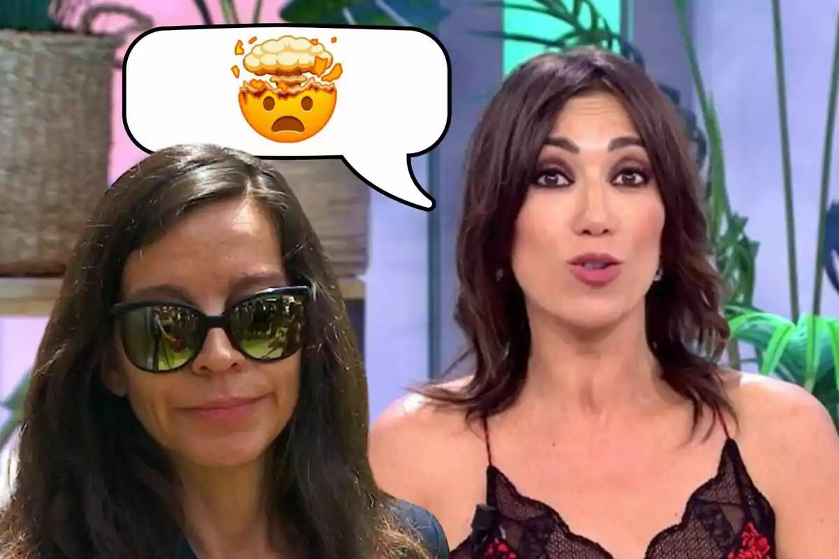 Silvia Bronchalo i Patricia Pardo, una amb ulleres de sol i una altra parlant, amb un emoji de cap explotant en un globus de diàleg.