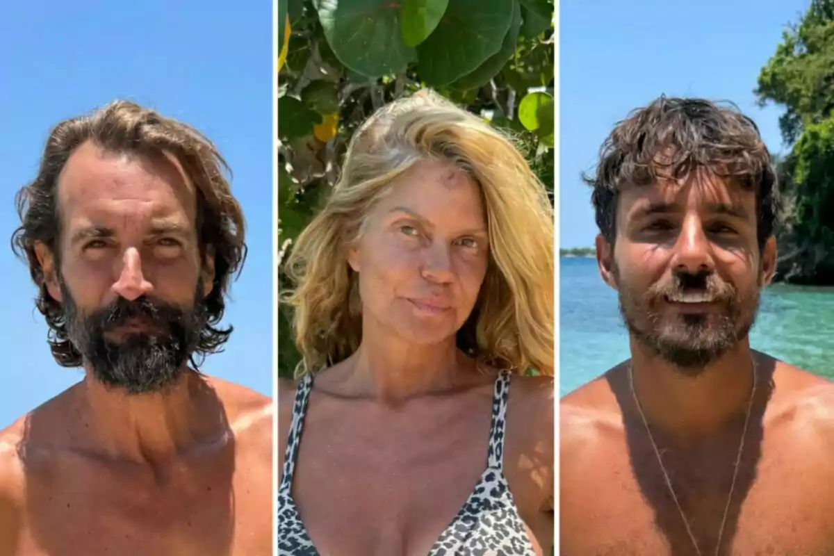 Álex Adrover, Makoke i Manuel González posen a l'aire lliure en un entorn tropical, amb el mar i vegetació de fons. Álex Adrover, Makoke i Manuel González posen a l'aire lliure en un entorn tropical, amb el mar i vegetació de fons.