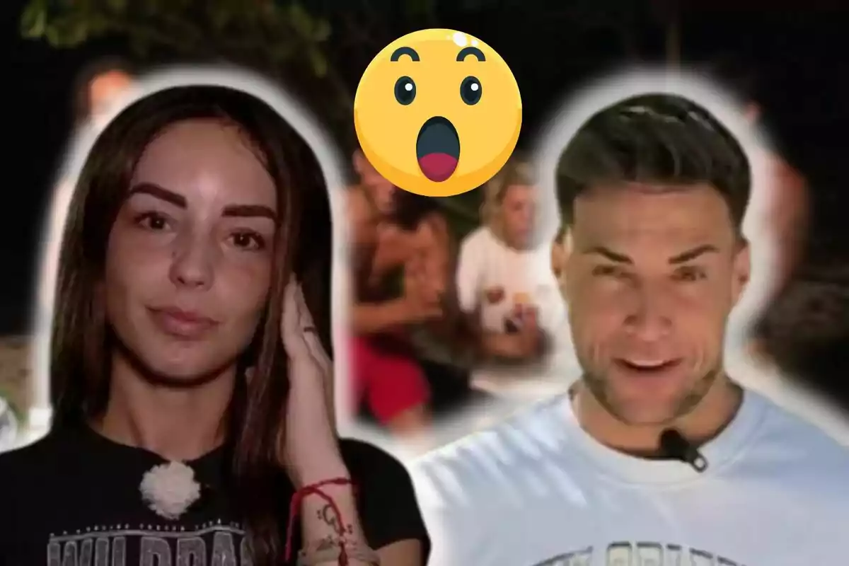 Anita Williams i Montoya apareixen en primer pla amb un emoji sorprès al centre i persones desenfocades al fons.