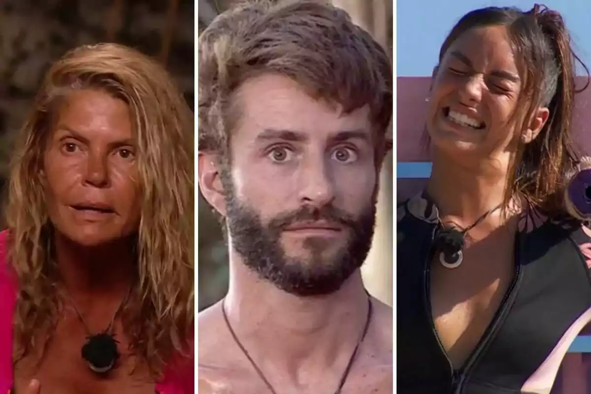 Makoke, Pelayo Díaz i Anita en una imatge dividida en tres seccions, cadascuna mostrant una expressió facial diferent. Makoke, Pelayo Díaz i Anita en una imatge dividida en tres seccions, cadascuna mostrant una expressió facial diferent.