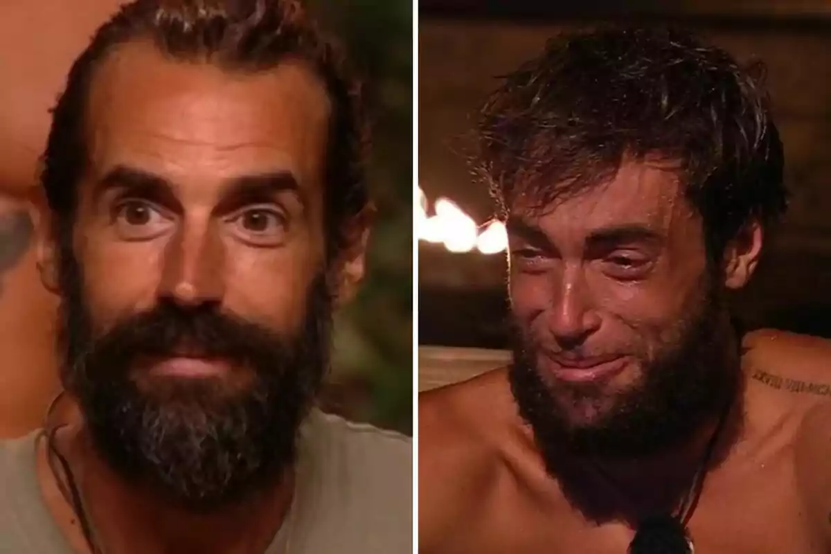 Álex Adrover i Montoya apareixen en primer pla, un d’ells està seriós i l’altre sembla emocionat o plorant. Álex Adrover i Montoya apareixen en primer pla, un d’ells està seriós i l’altre sembla emocionat o plorant.
