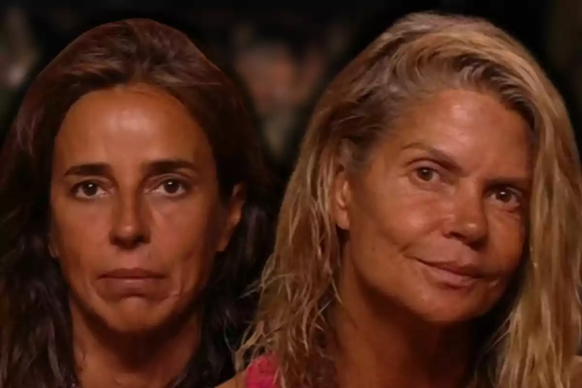 Carmen Alcayde i Makoke miren al davant amb expressions serioses i un fons fosc desenfocat