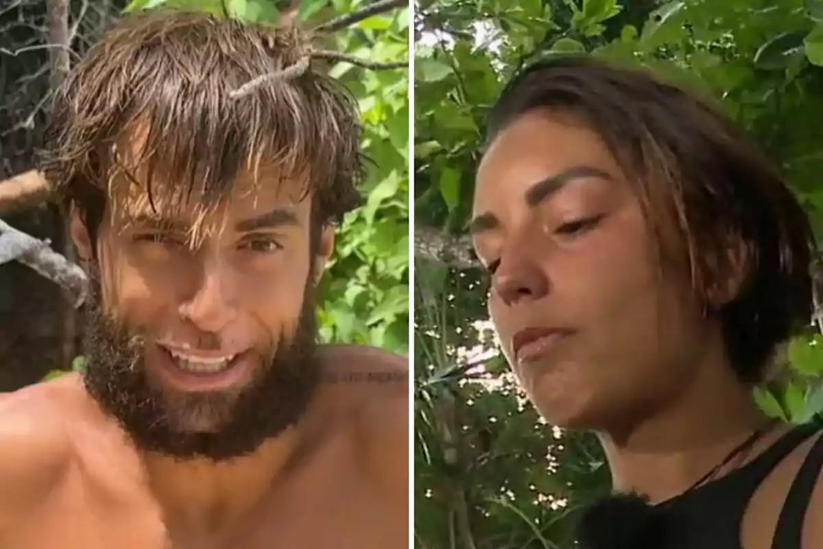 Montoya i Anita a la selva, un home amb barba i el tors nu a l’esquerra i una dona de cabell curt i expressió seriosa a la dreta, tots dos envoltats de vegetació. Montoya i Anita a la selva, un home amb barba i el tors nu a l’esquerra i una dona de cabell curt i expressió seriosa a la dreta, tots dos envoltats de vegetació.