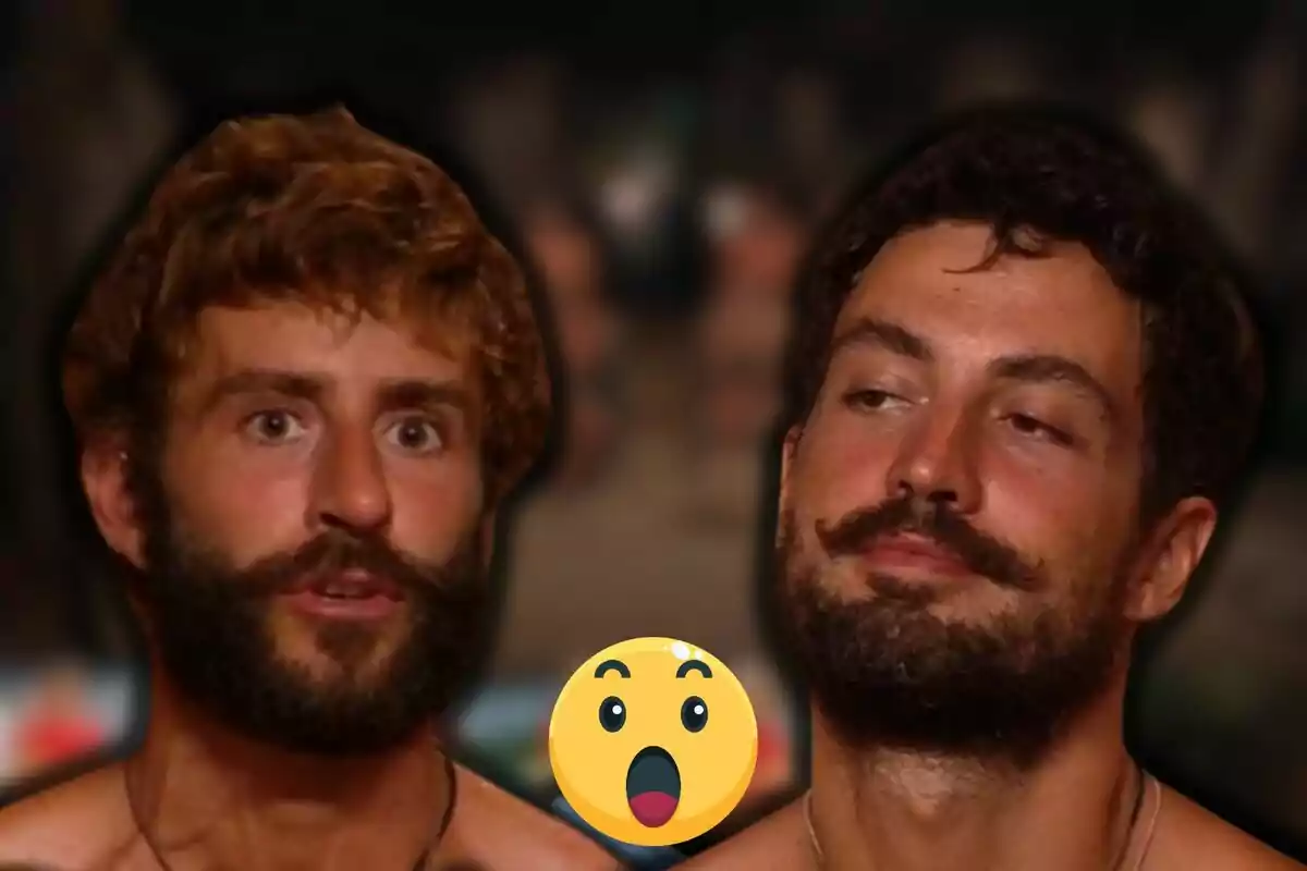 Pelayo Díaz i Joshua Velázquez amb expressions de sorpresa i un emoji de sorpresa al centre.