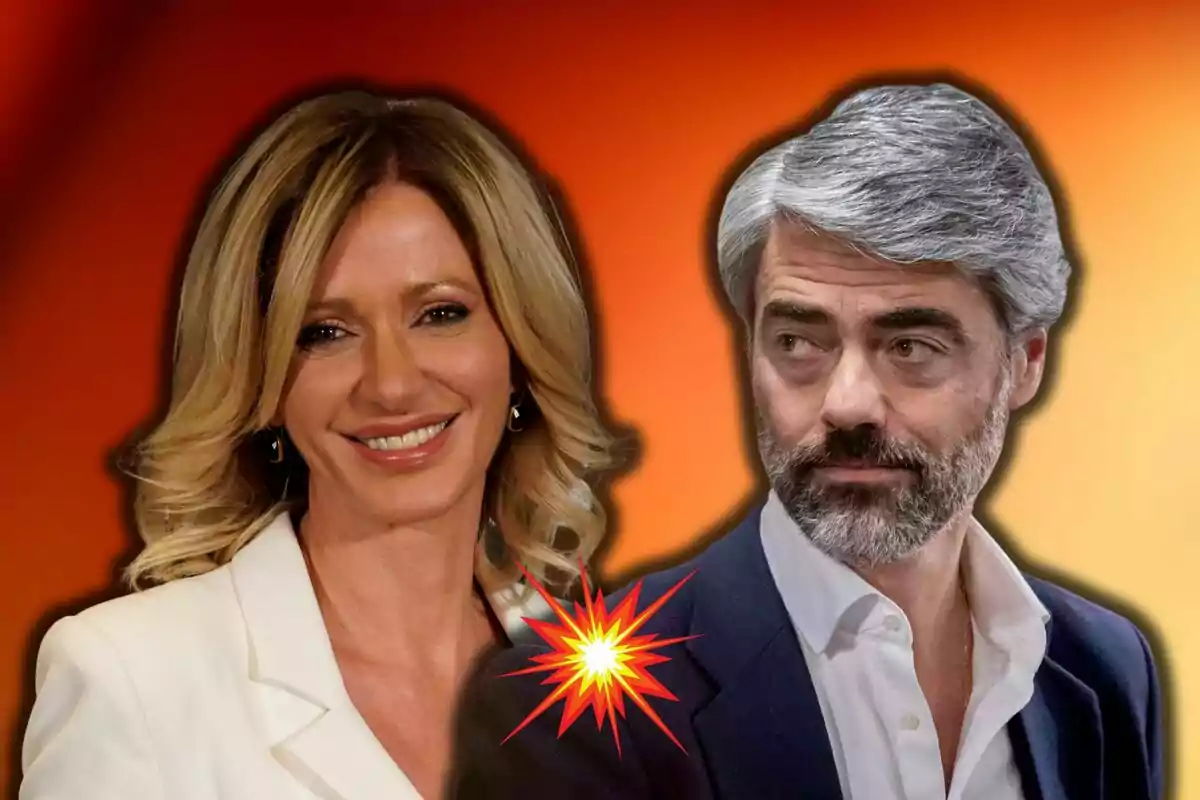Susanna Grisoo i Luis Enriquez de mitjana edat posen junts sobre un fons degradat en tons càlids, amb un efecte d'explosió gràfica entre ells.