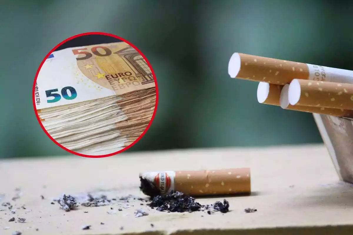 Muntatge de tabac i rodona amb bitllets d'euro