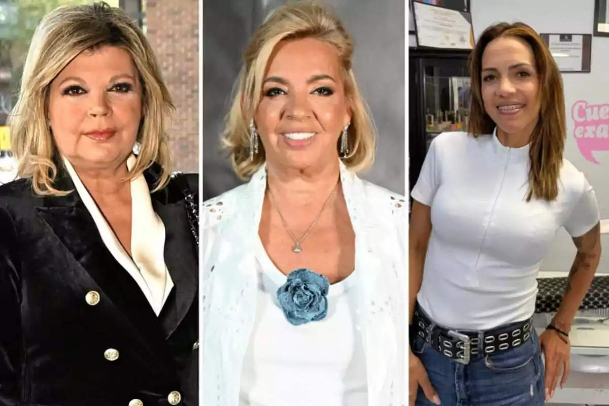 Terelu Campos, Carmen Borrego i Paola Olmedo posen en diferents escenaris, cadascuna amb un estil únic i vestimenta diferent. Terelu Campos, Carmen Borrego i Paola Olmedo posen en diferents escenaris, cadascuna amb un estil únic i vestimenta diferent.
