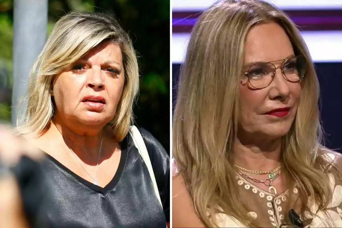Terelu Campos i Belén Rodríguez amb cabell ros, una a l'aire lliure i una altra en un estudi de televisió. Terelu Campos i Belén Rodríguez amb cabell ros, una a l'aire lliure i una altra en un estudi de televisió.