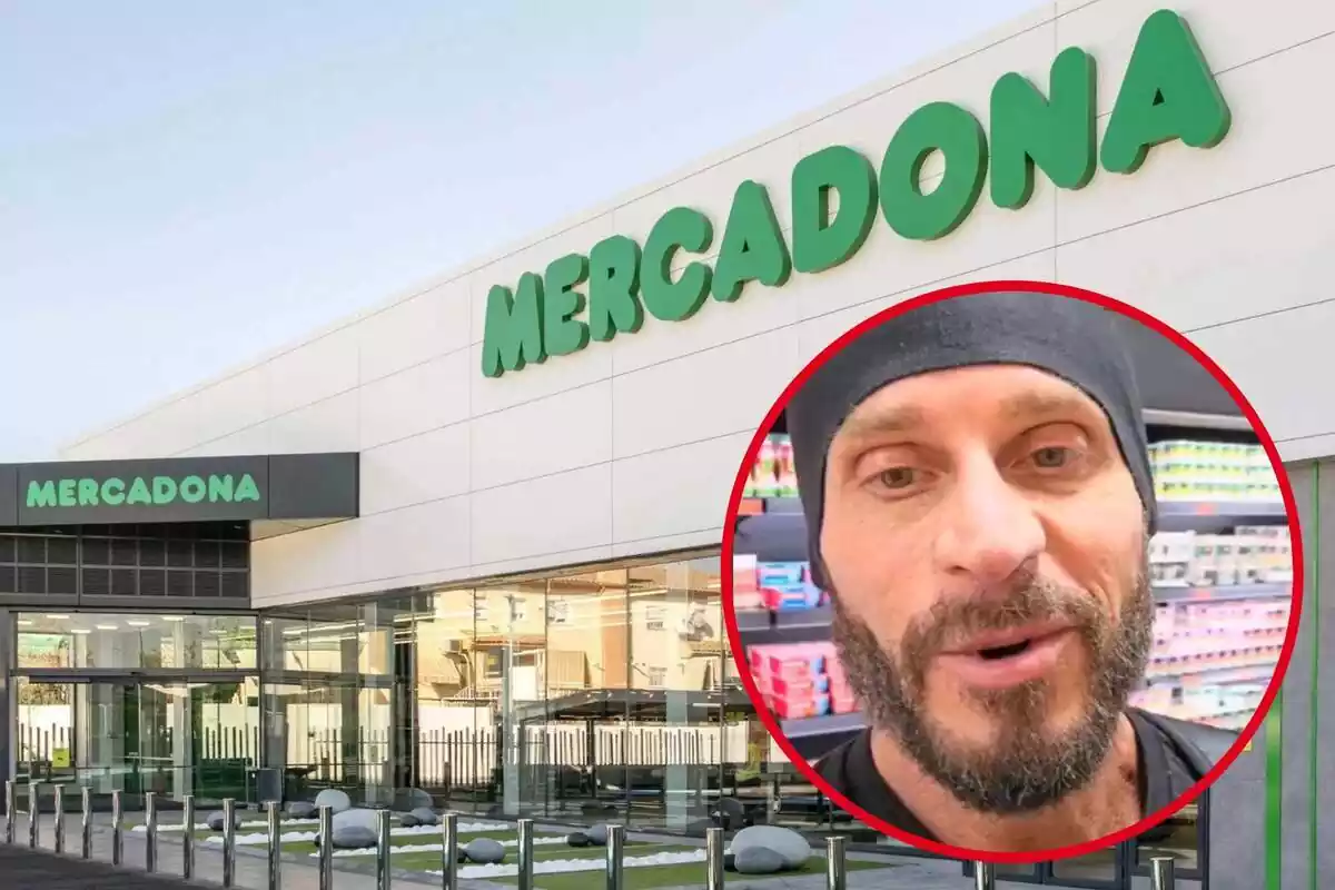 Montaje con el exterior de una tienda de Mercadona y un círculo con el rostro del dietista tiktoker Fran Susín