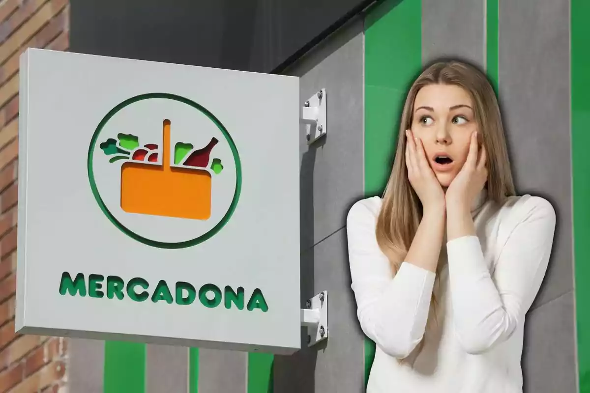 Dona sorpresa al costat d'un cartell de Mercadona.