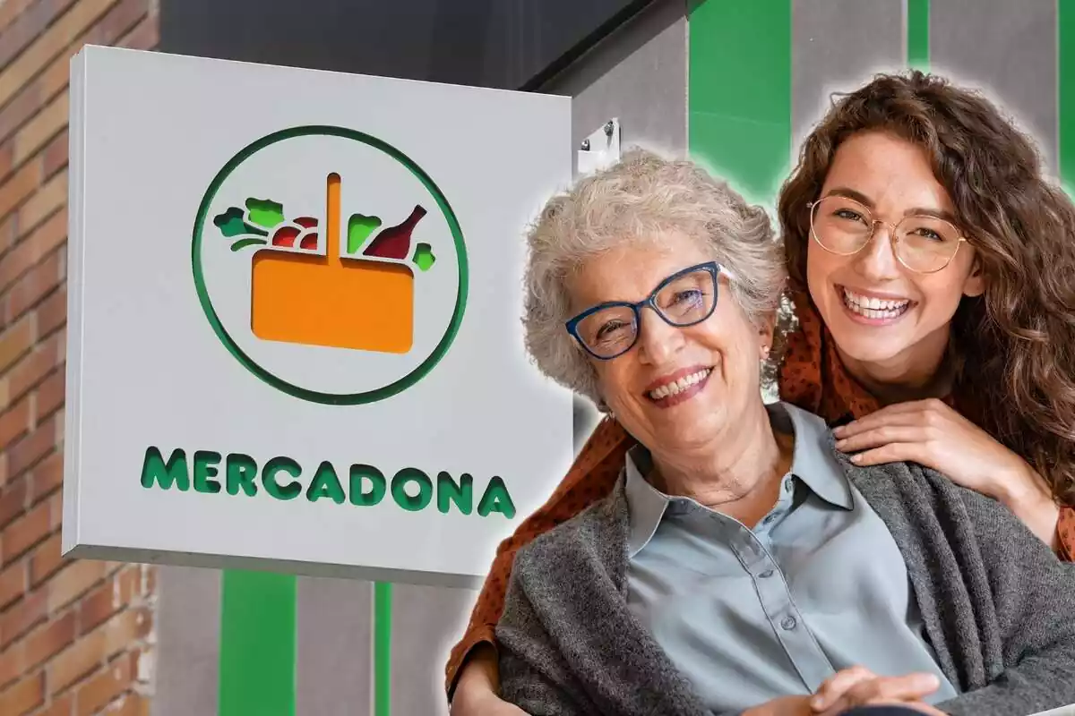 Àvia i la seva néta feliços amb un fons del supermercat Mercadona