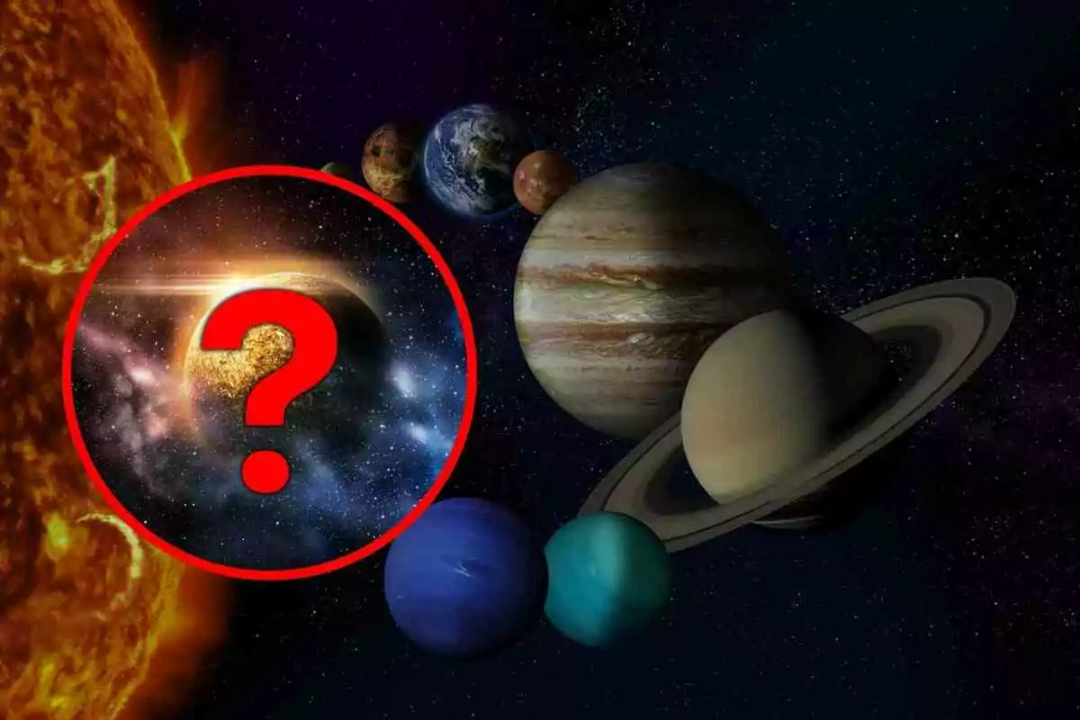 Muntatge planetes sistema solar amb un planeta misteriós amb interrogant