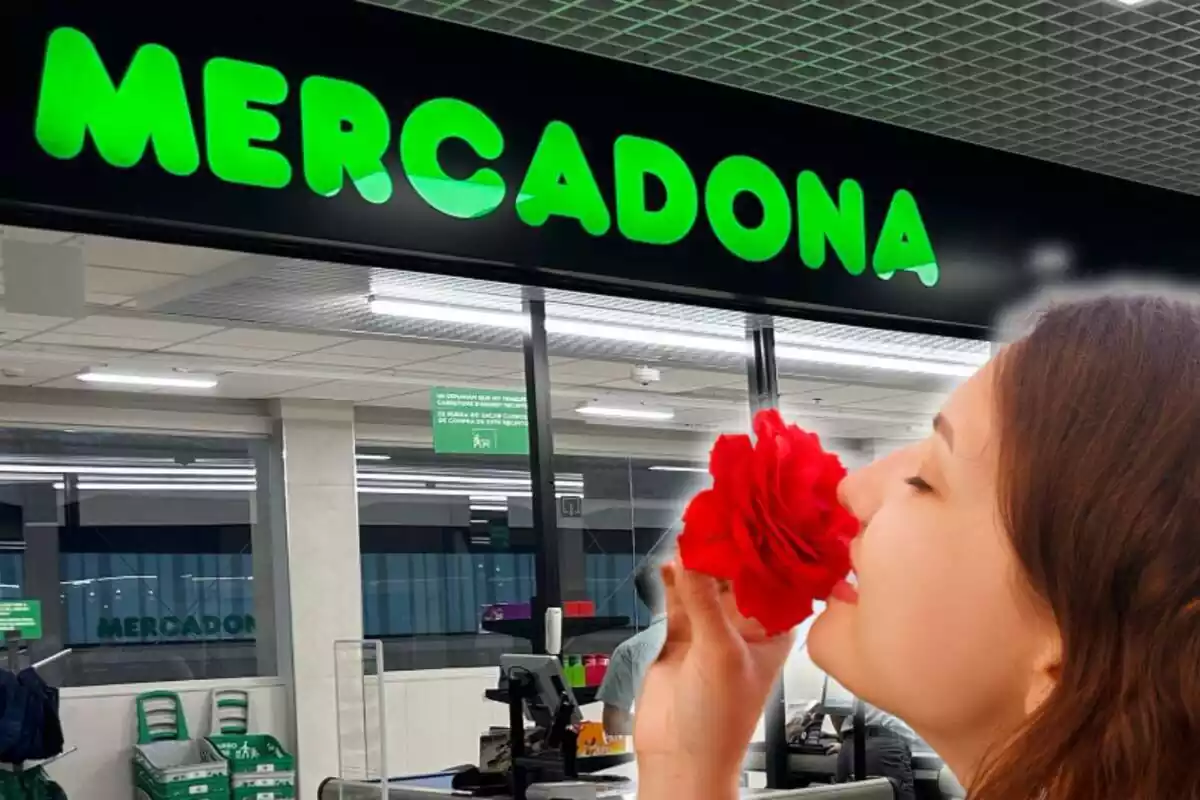 Dona olorant una flor i Mercadona