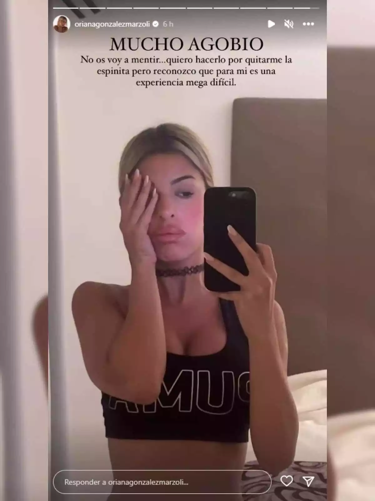 Storie d'Oriana Marzoli a Instagram fent-se un selfie amb la mà a la cara el 13 de juny de 2023