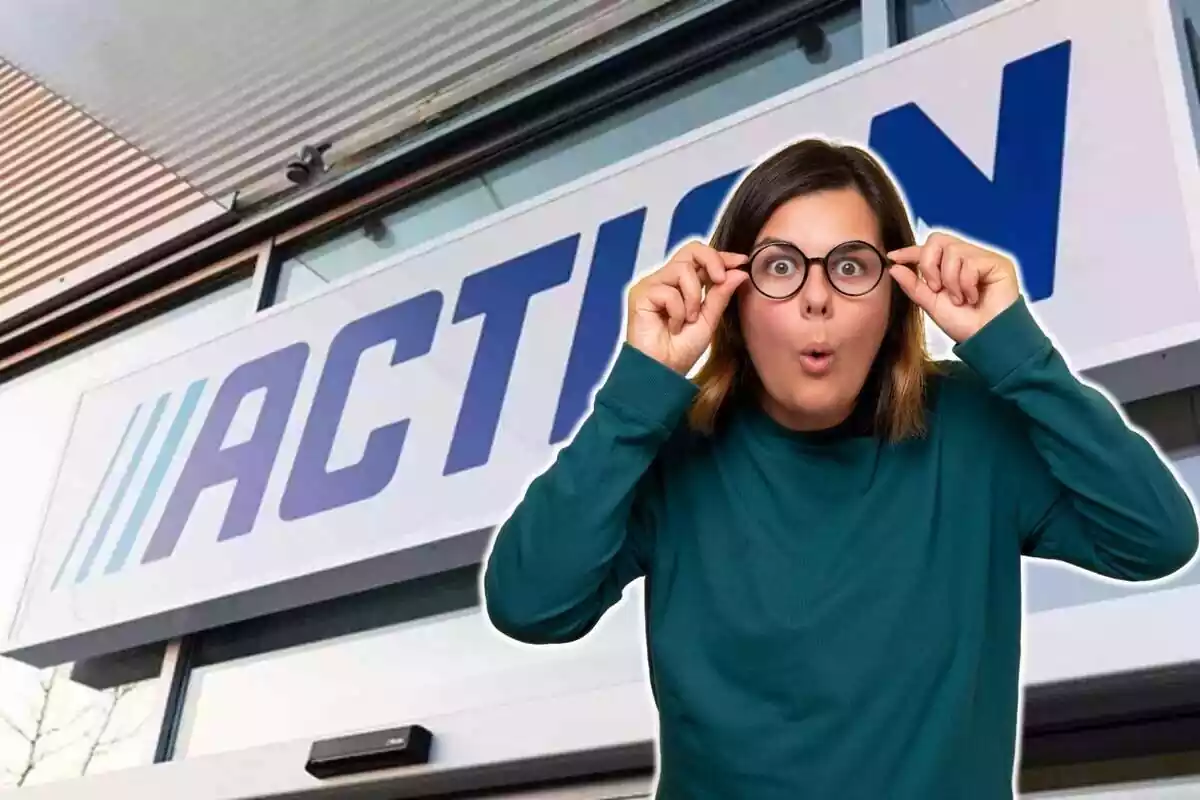 Muntatge amb botiga ACTION i dona amb ulleres sorpresa