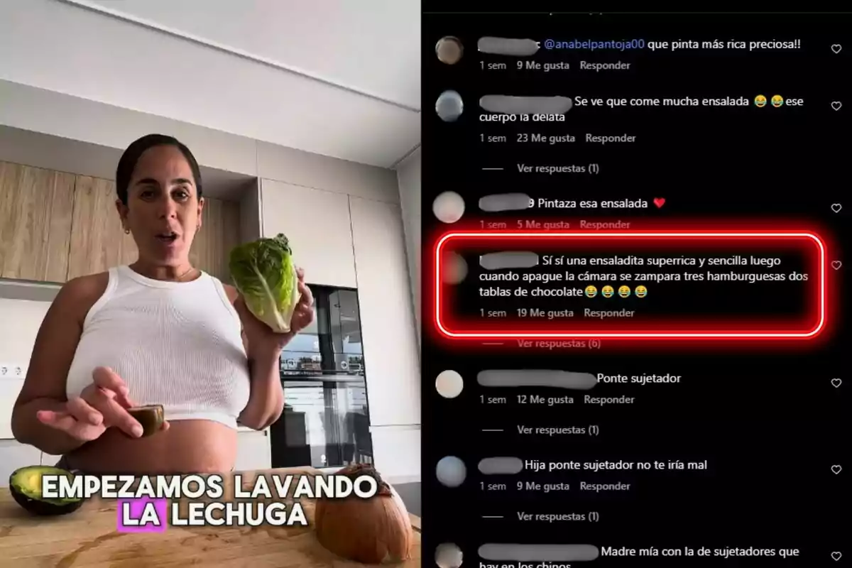 Anabel Pantoja en una cuina sosté una enciam mentre es mostra un text que diu Anabel Pantoja en una cuina sosté una enciam mentre es mostra un text que diu