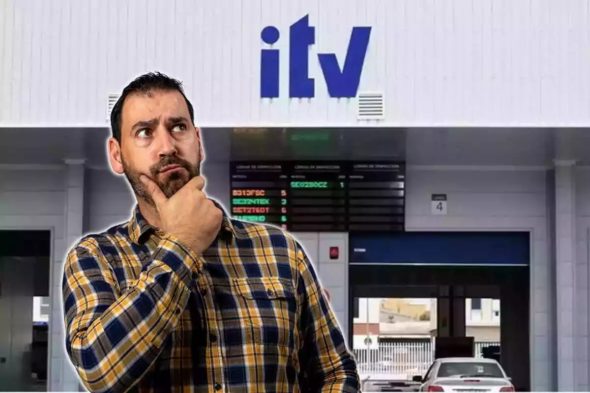 Home preocupat mirant cap amunt i taller de ITV de fons