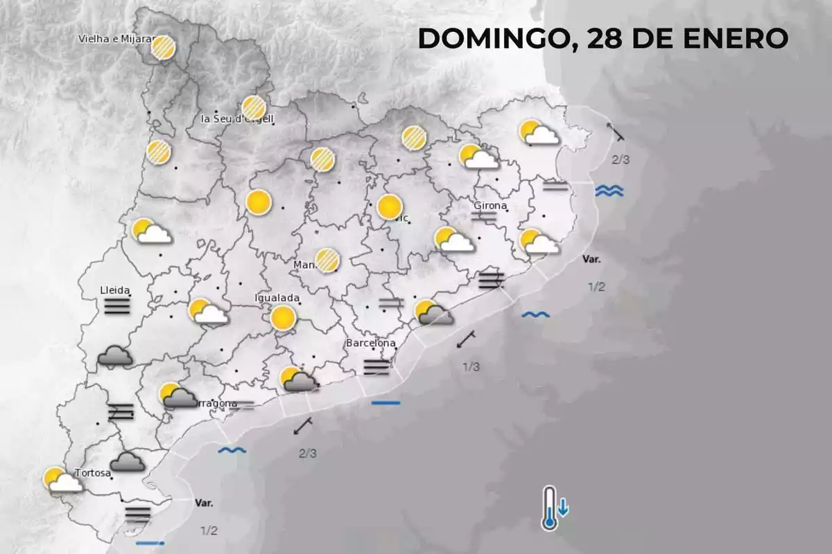 Mapa de símbolos del Meteocat para el domingo por la mañana