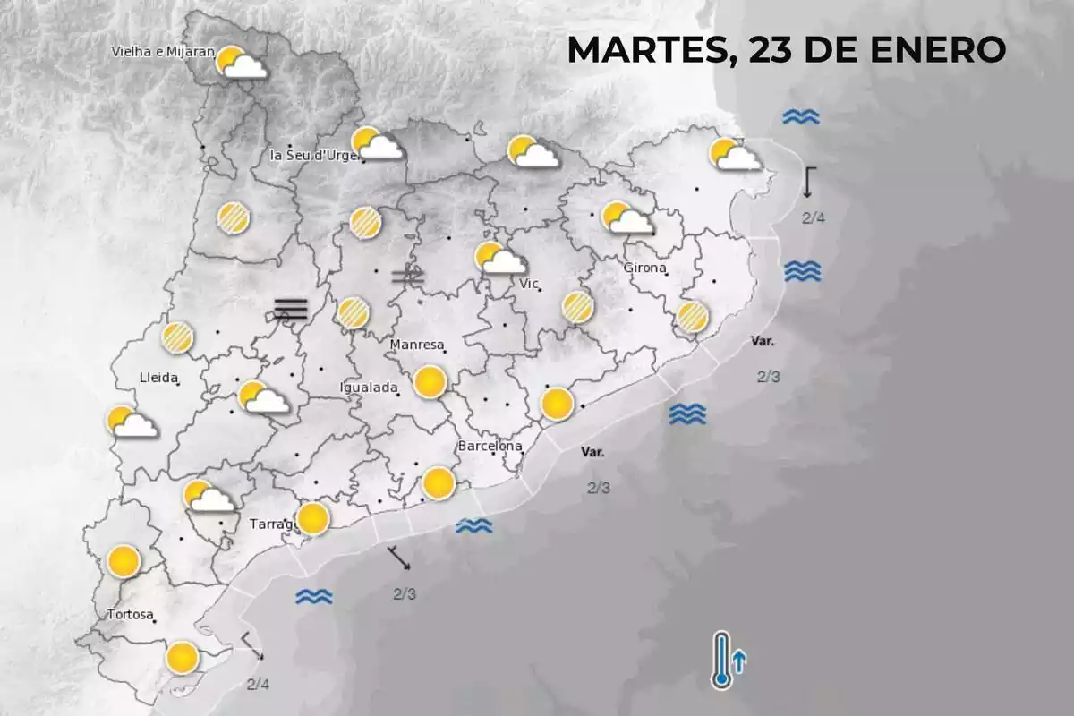 Mapa de símbolos del Meteocat para el martes por la mañana