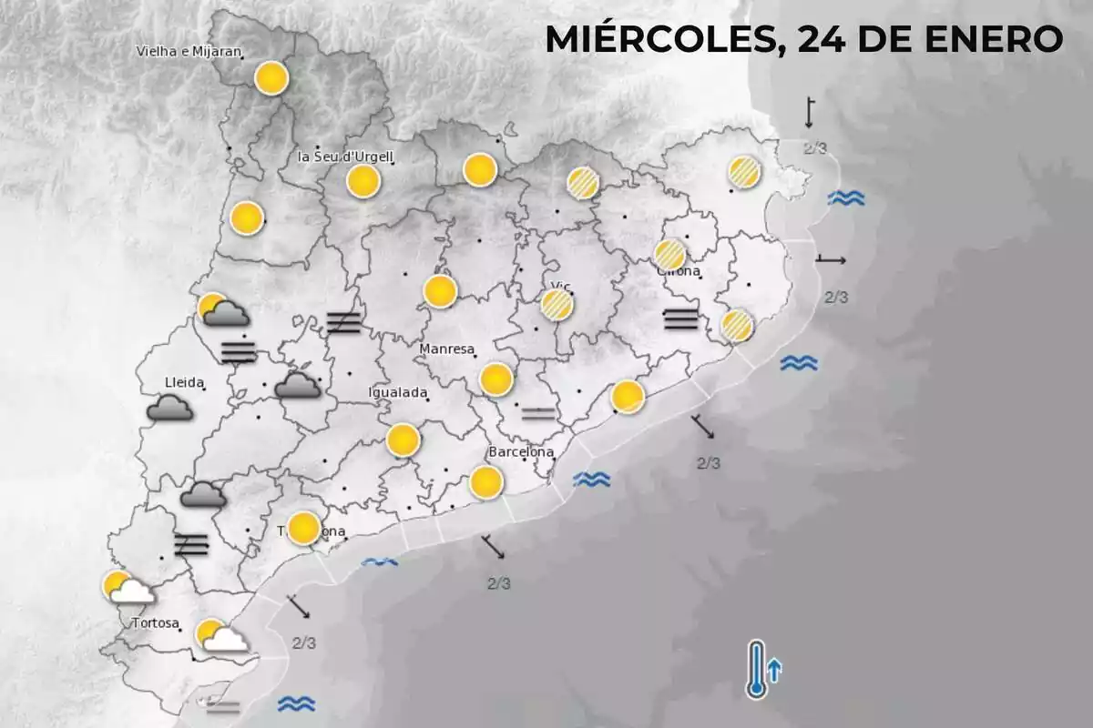 Mapa de símbolos del Meteocat para el miércoles por la mañana