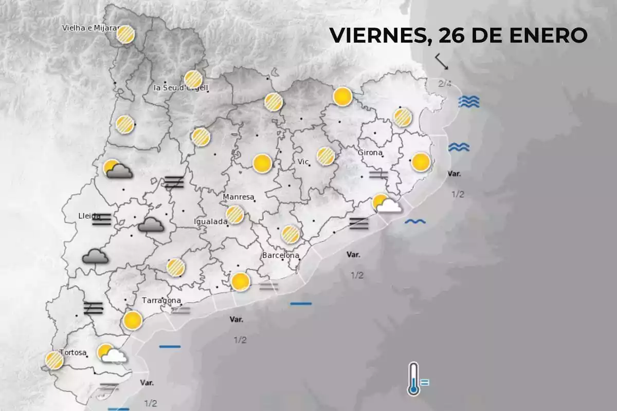 Mapa de símbolos del Meteocat para el viernes por la mañana