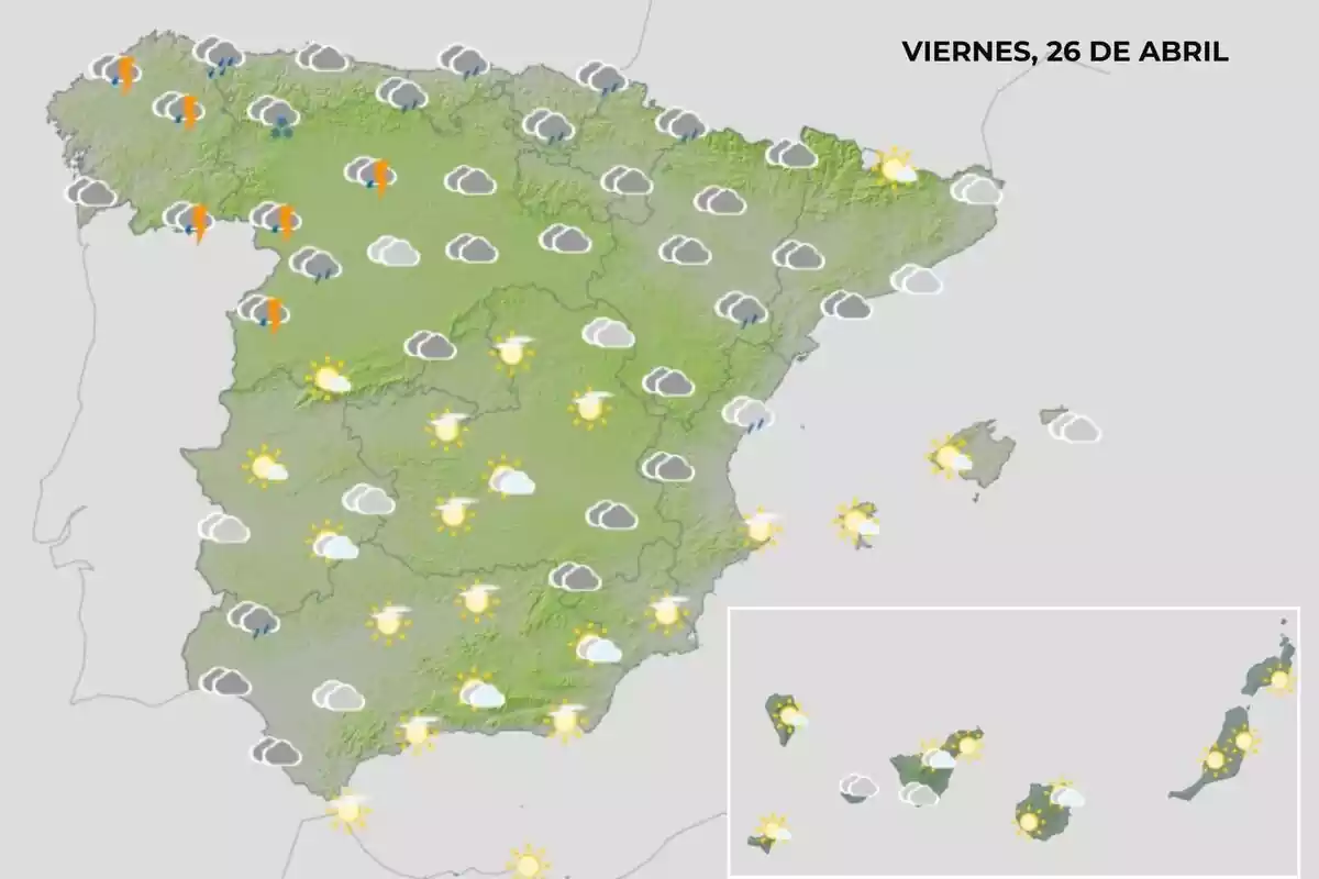 Mapa del temps a Espanya el 26 d'abril