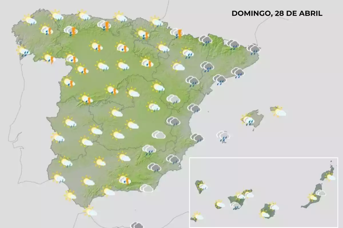 Mapa del temps a Espanya el 28 d'abril