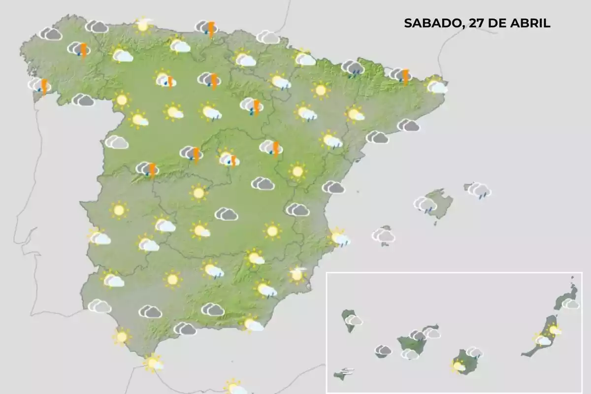Mapa del temps a Espanya el 27 d'abril