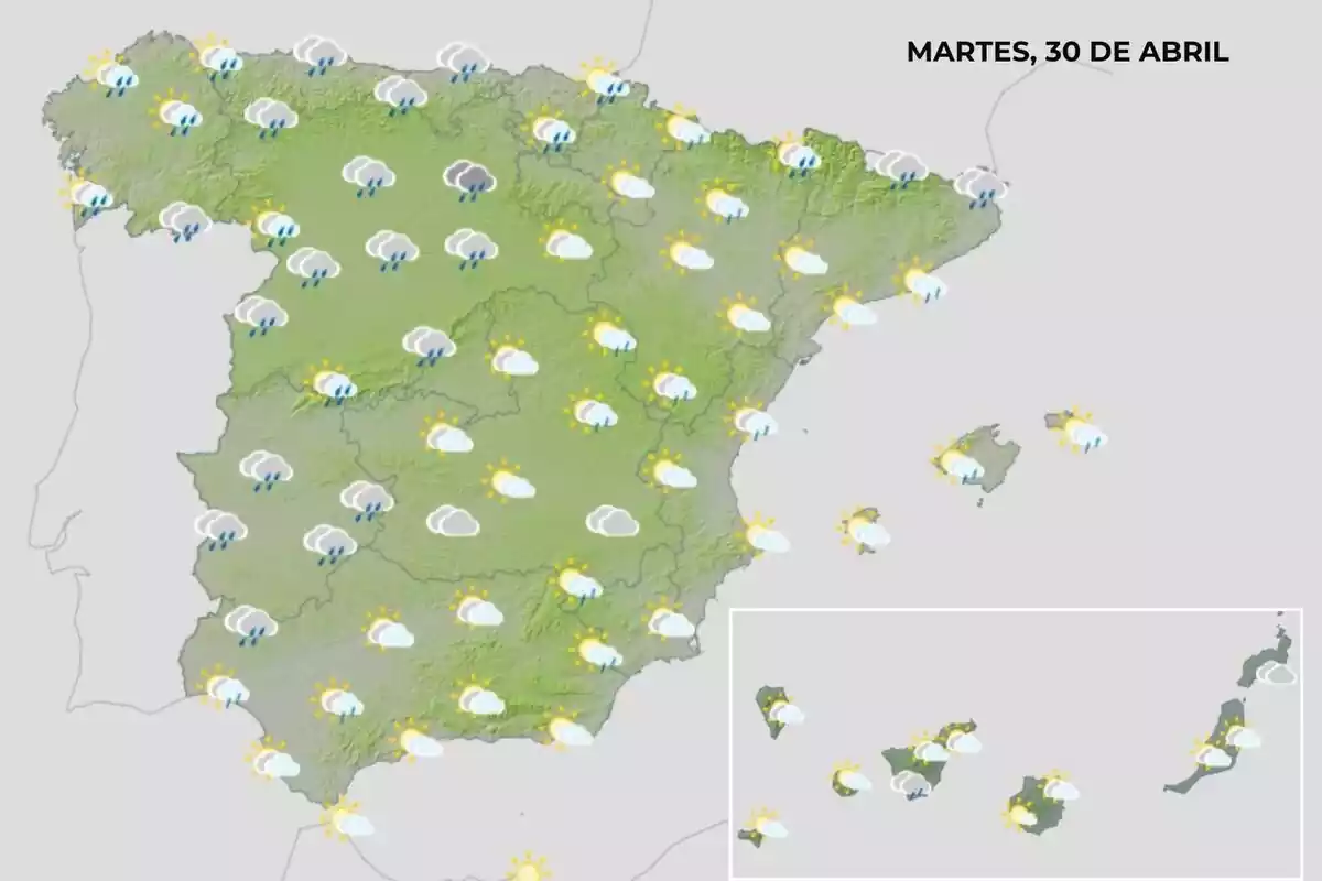 Mapa del temps a Espanya el 30 d'abril