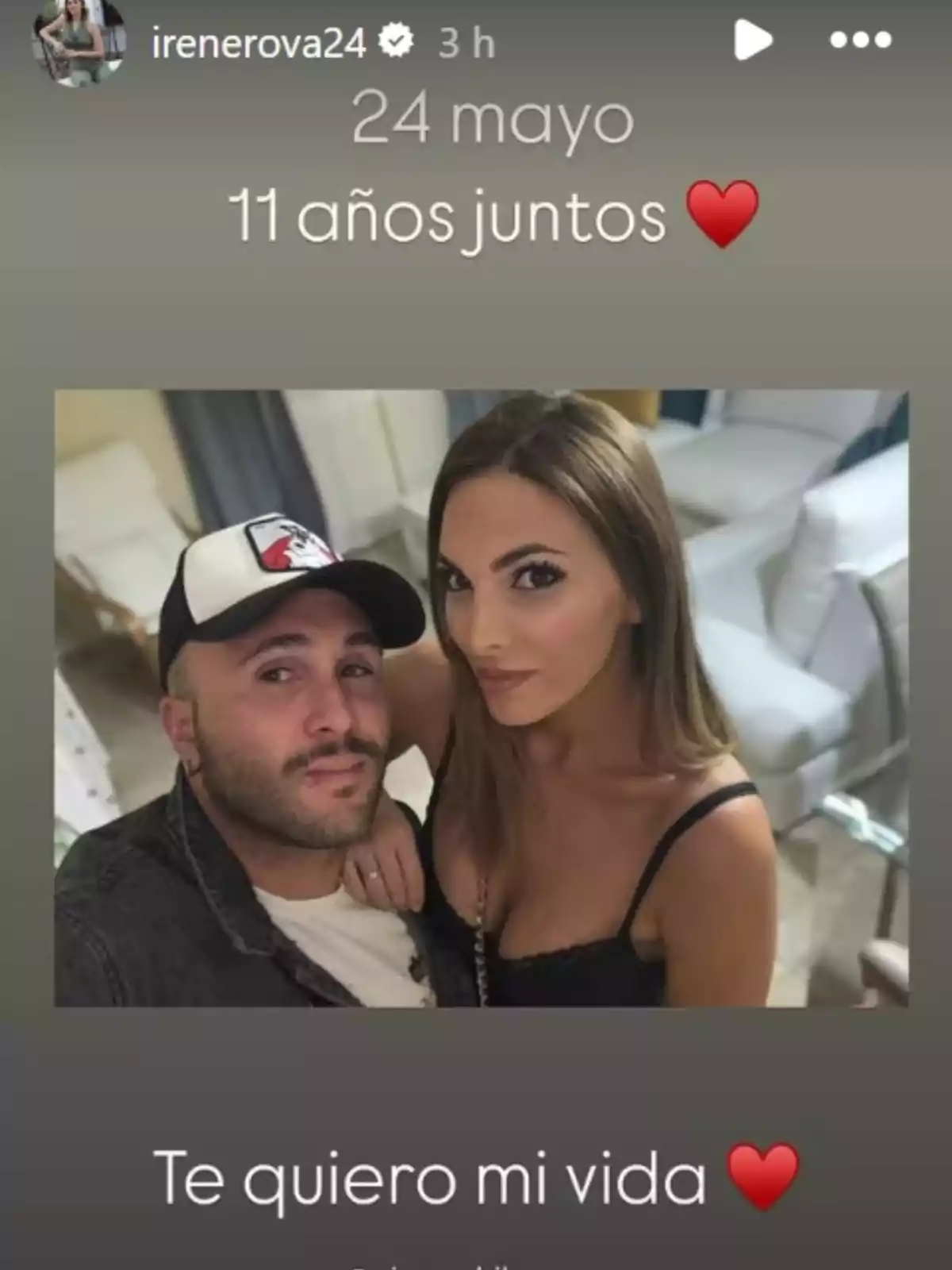 Story d'Irene Rosales, on apareix amb Kiko Rivera i el felicita pels seus 11 anys junts. Story d'Irene Rosales, on apareix amb Kiko Rivera i el felicita pels seus 11 anys junts.