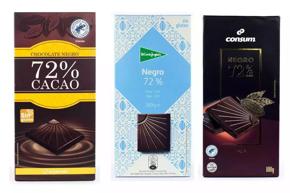 Les tres millors xocolates negras segons l'OCU, muntatge de foto