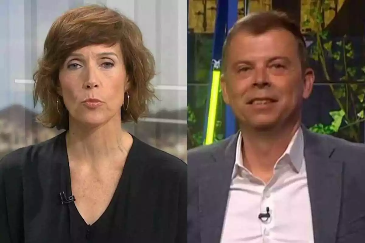 Fotomuntatge de Raquel Sans (esquerra) al 'TN Migdia' de TV3 i Francesc Mauri (dreta) al 'Zona Franca' de TV3