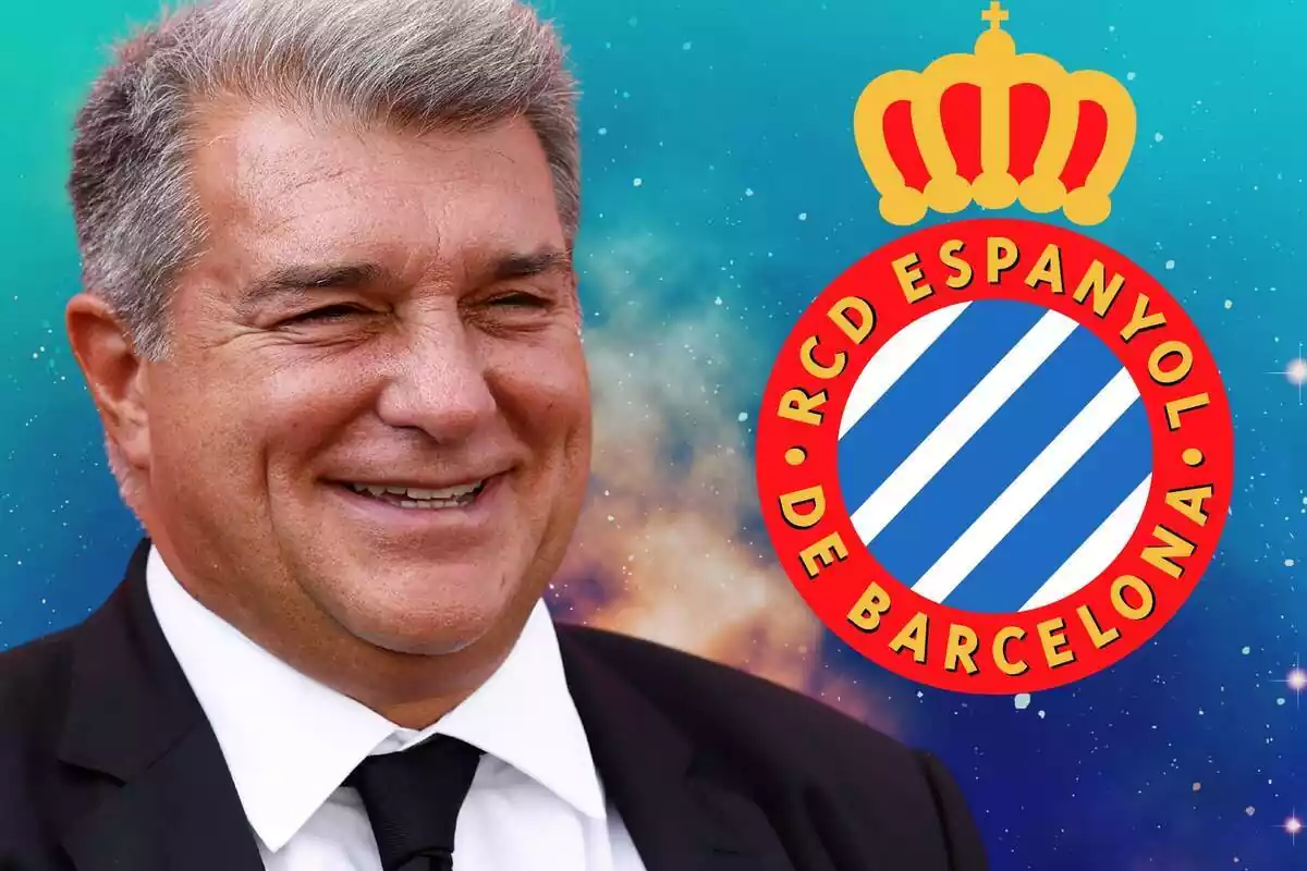 Montaje de Joan Laporta con escudo del RCD Espanyol Montaje de Joan Laporta con escudo del RCD Espanyol