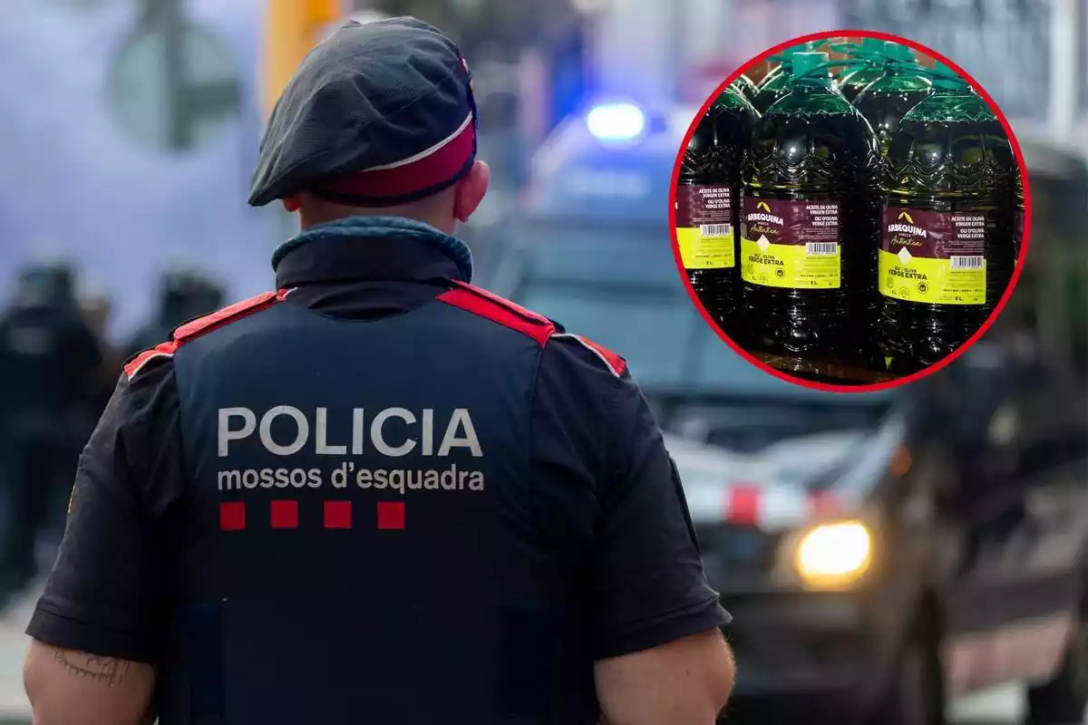 Fotomuntatge d'una imatge dels Mossos d'Esquadra i una imatge de garrafes d'oli