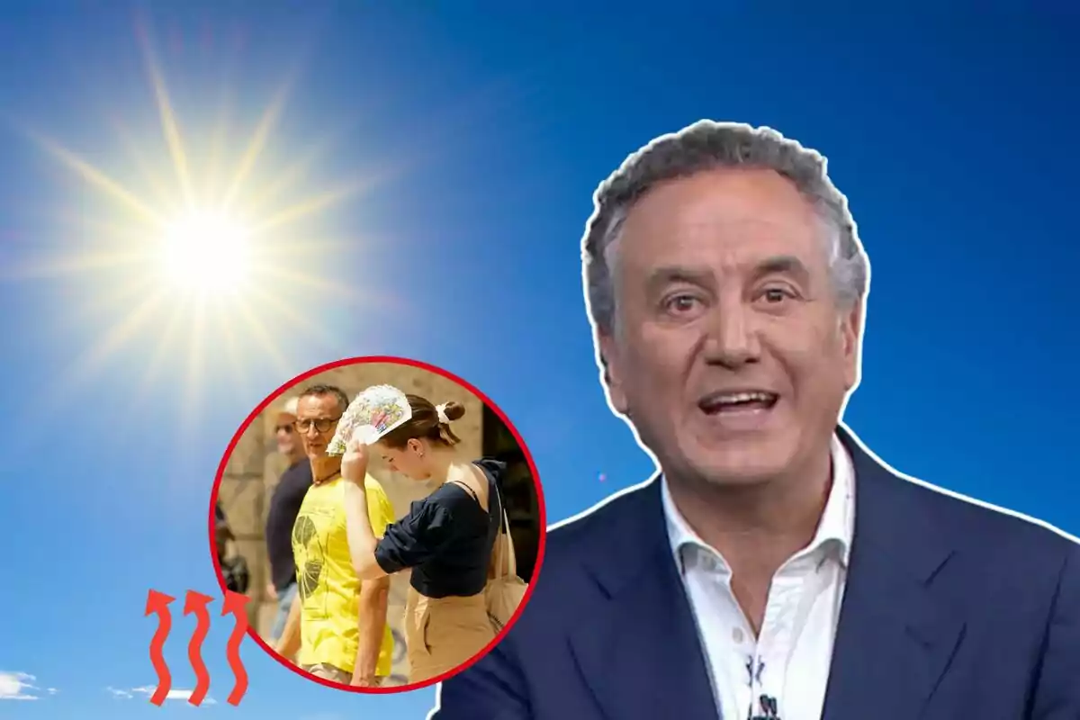 Un home parlant davant d'un fons de cel blau amb un sol brillant i un requadre que mostra dues persones caminant sota el sol. Un home parlant davant d'un fons de cel blau amb un sol brillant i un requadre que mostra dues persones caminant sota el sol.
