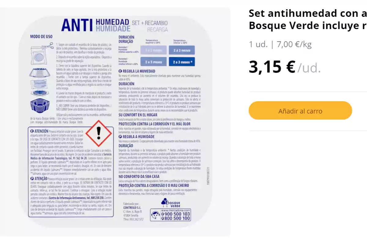 Set antihumitat amb aroma Bosc Verd inclou recanvi, 1 u., 7,00 €/kg, 3,15 €/u. Set antihumitat amb aroma Bosc Verd inclou recanvi, 1 u., 7,00 €/kg, 3,15 €/u.