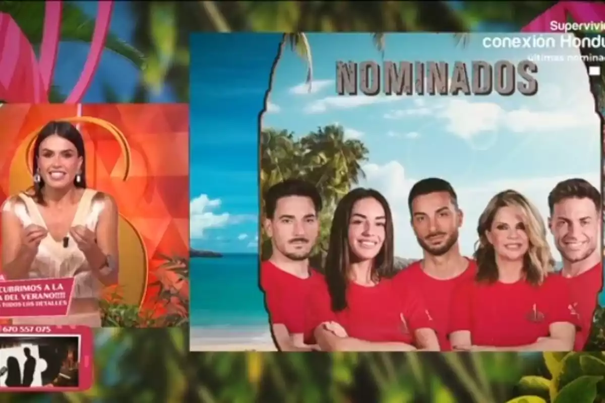 Sofía Suescun, somrient a l'esquerra, i una foto amb els cinc nominats de la setmana de 'Supervivientes' Sofía Suescun, somrient a l'esquerra, i una foto amb els cinc nominats de la setmana de 'Supervivientes'