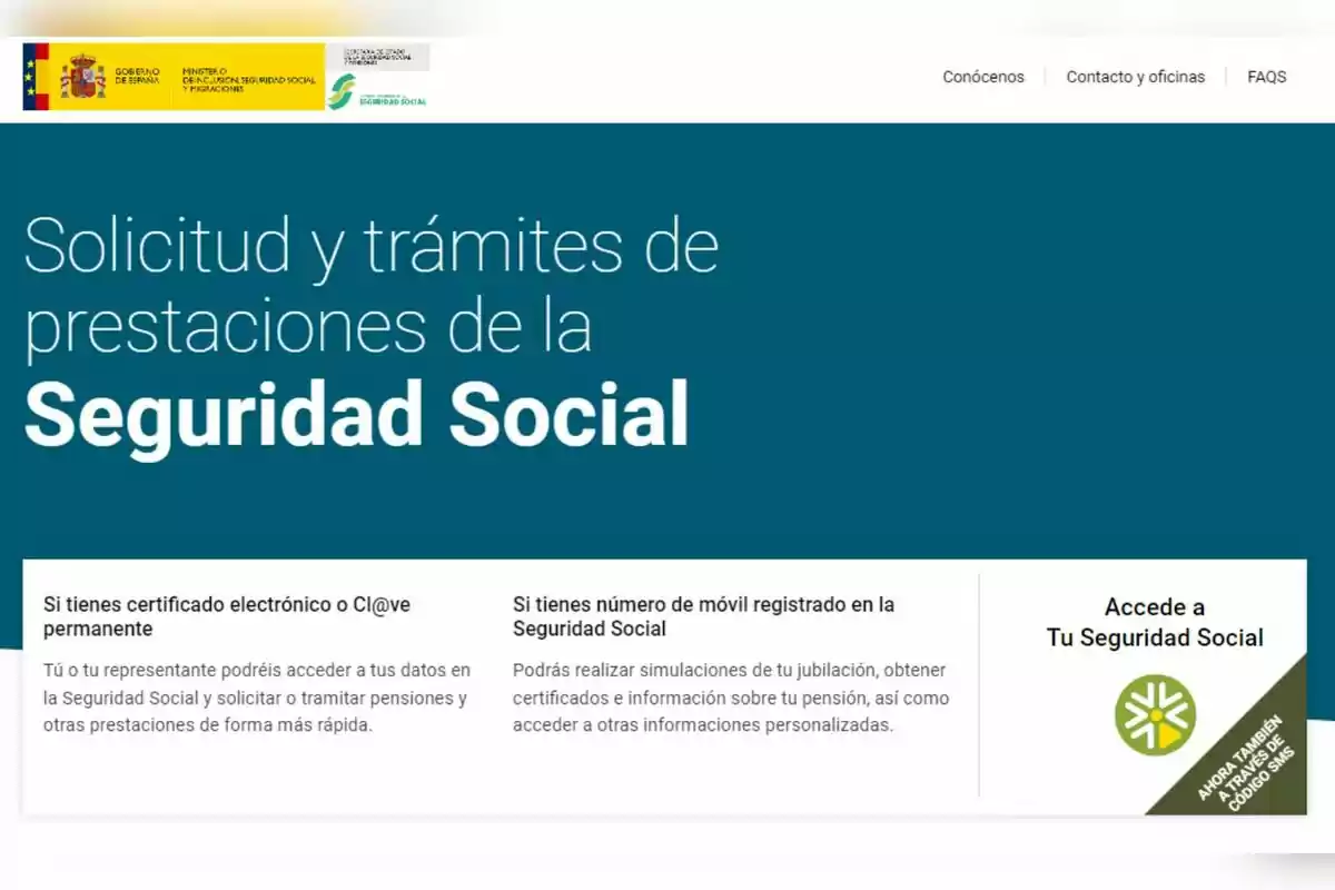 Captura de pantalla de la pàgina web de la Seguretat Social.