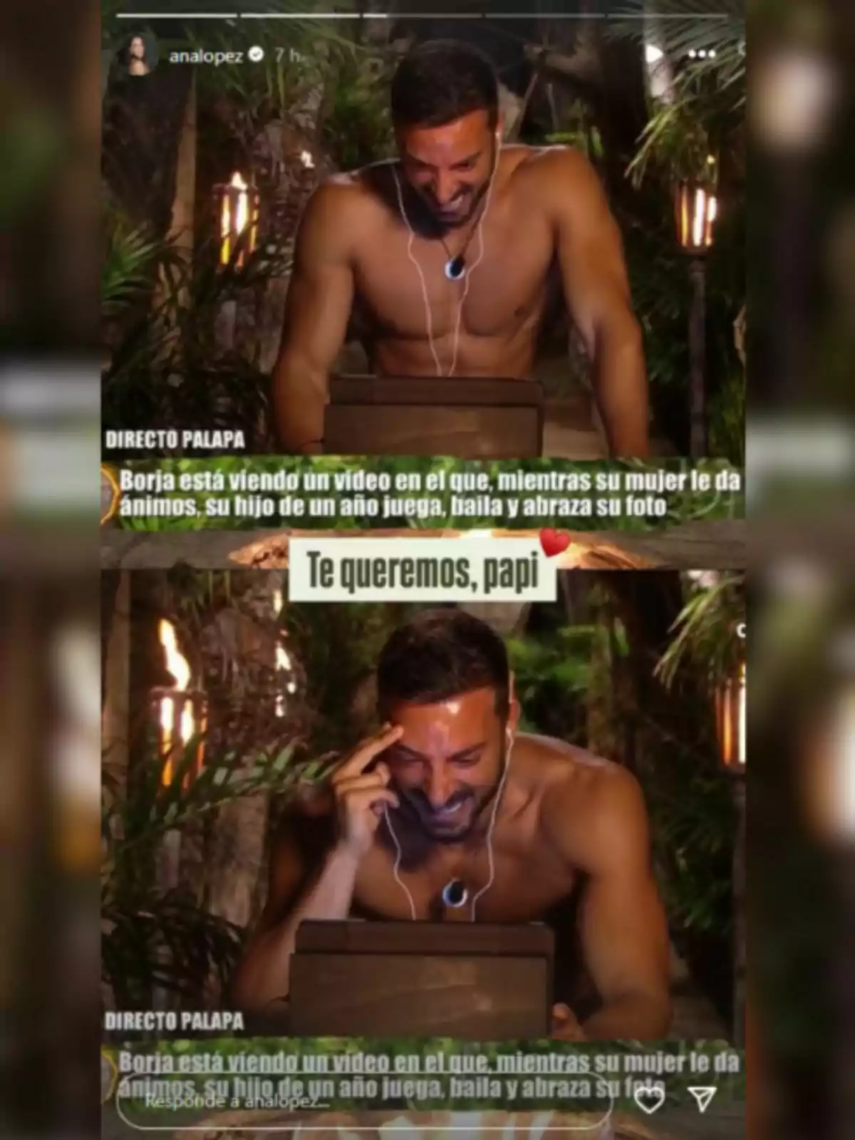 Borja González somriu emocionat mentre veu un vídeo en una tauleta, envoltat d'un ambient tropical. Borja González somriu emocionat mentre veu un vídeo en una tauleta, envoltat d'un ambient tropical.
