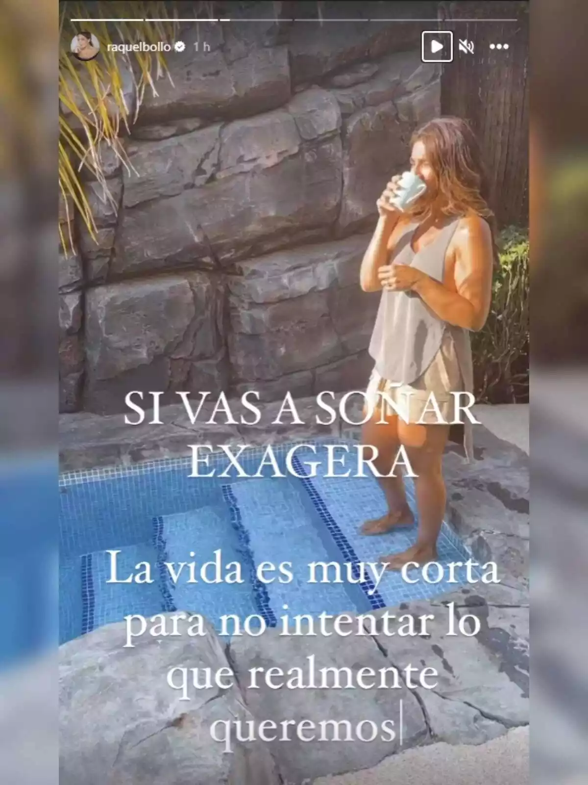 Captura storie d'Instagram de Raquel Bollo a la piscina bevent