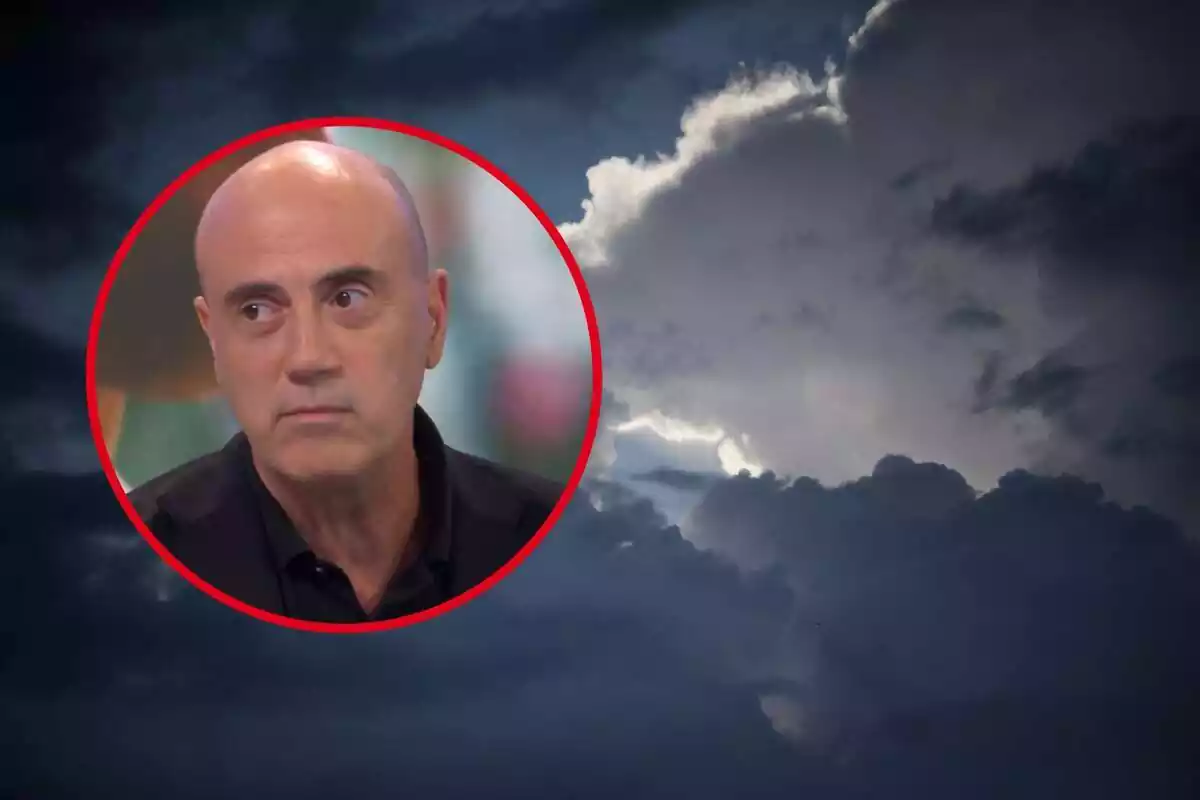Muntatge amb Tomàs Molina en un cercle i uns núvols de tempesta