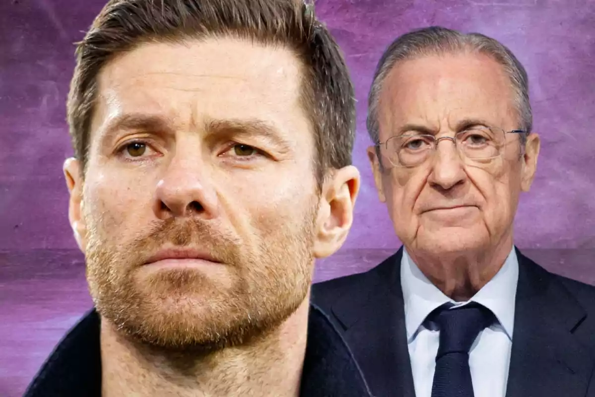 Two men with serious expressions against a purple background.