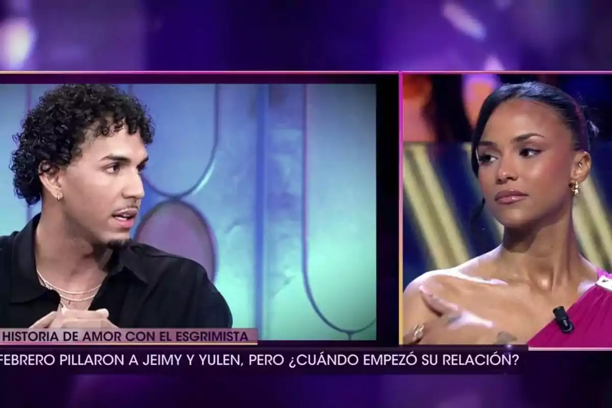 Yulen Pereira i Jeimy Báez estan participant a De Viernes, tots dos semblen estar en una conversa seriosa mentre l'home parla i la dona l'escolta atentament. Yulen Pereira i Jeimy Báez estan participant a De Viernes, tots dos semblen estar en una conversa seriosa mentre l'home parla i la dona l'escolta atentament.
