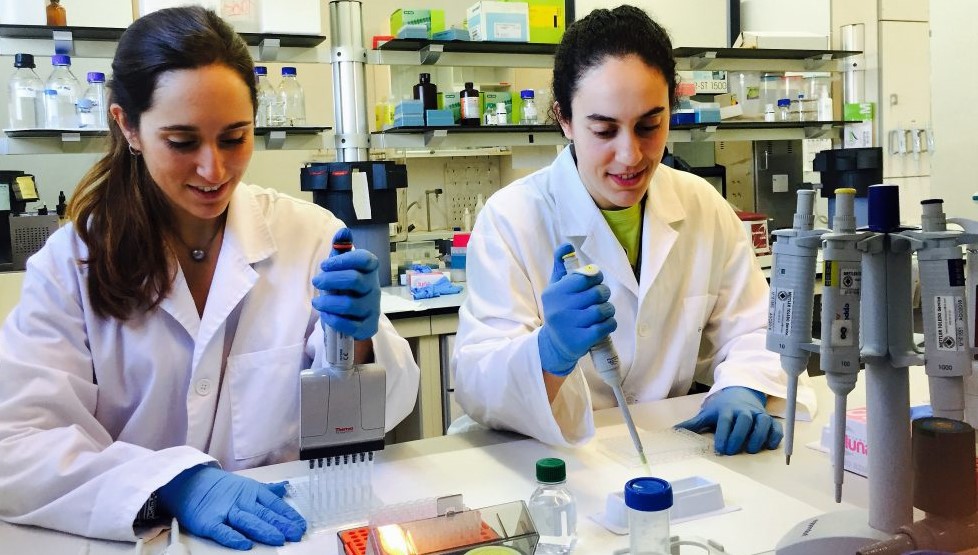 Dues investigadores treballant al laboratori de recerca del Departament de Bioquímica i Biotecnologia de la URV